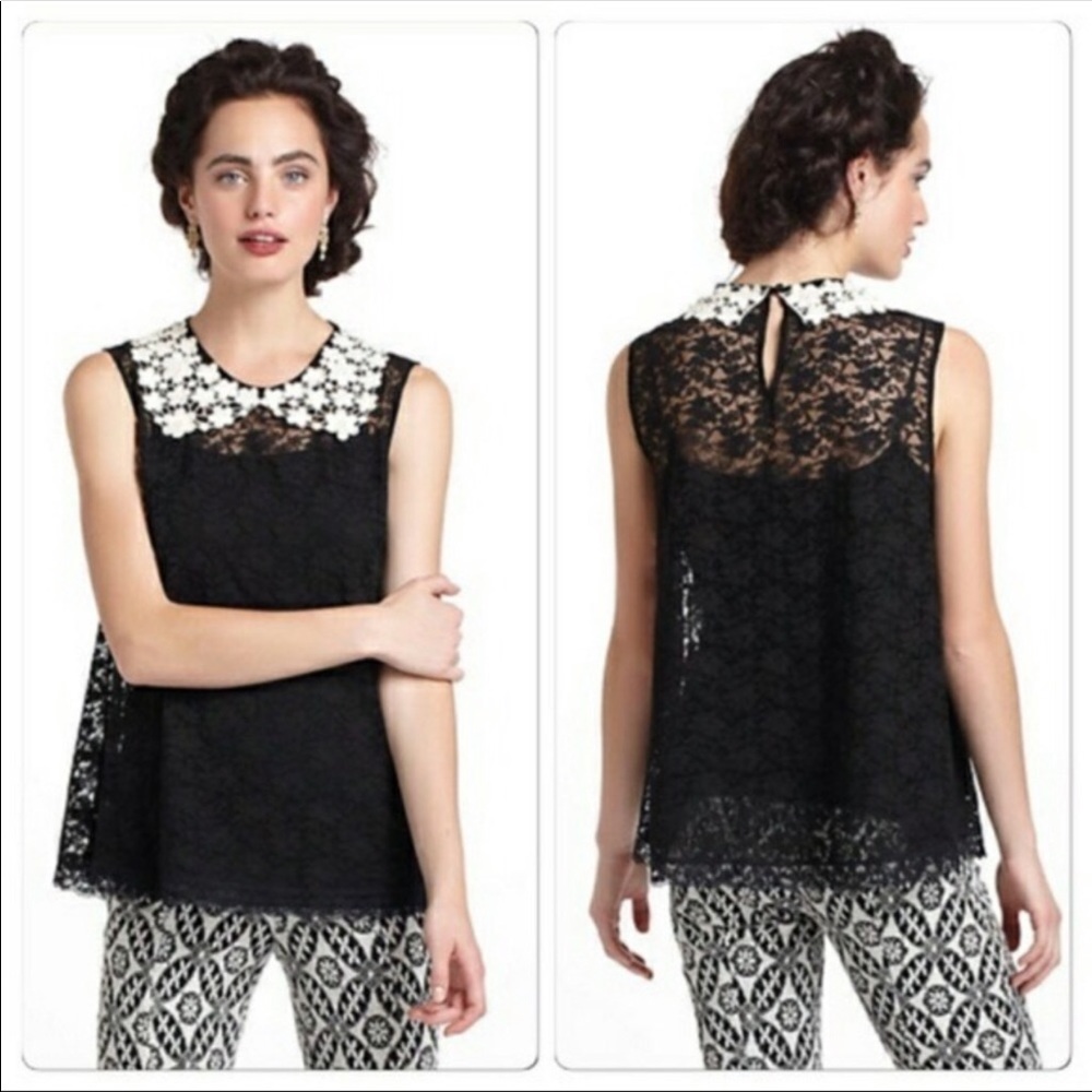 Anthropologie black lace sleeveless blouse